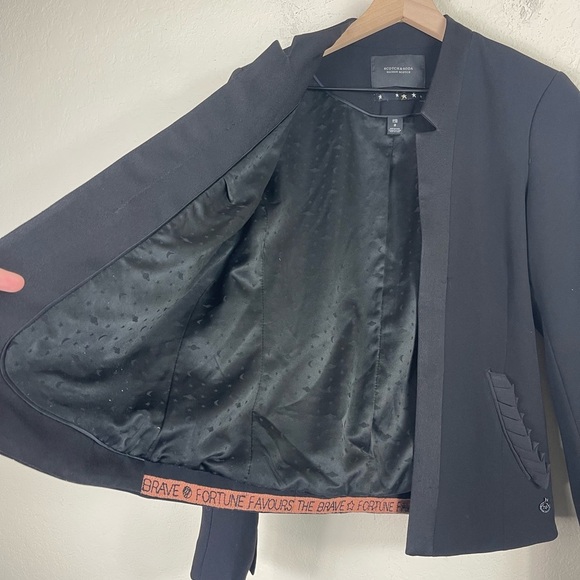Scotch & Soda Satin Trimmed Blazer With Ruffle Pockets Black Size 2 - Picture 3 of 7